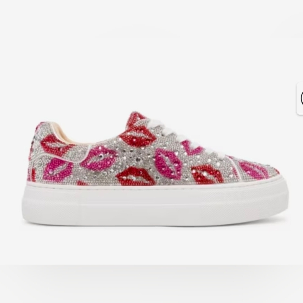 ❤️🔹️Betsey Johnson 🔹️ Sidny Platform Sneaker Glitter Multi Lip Sneakers sz 10 - Picture 2 of 7